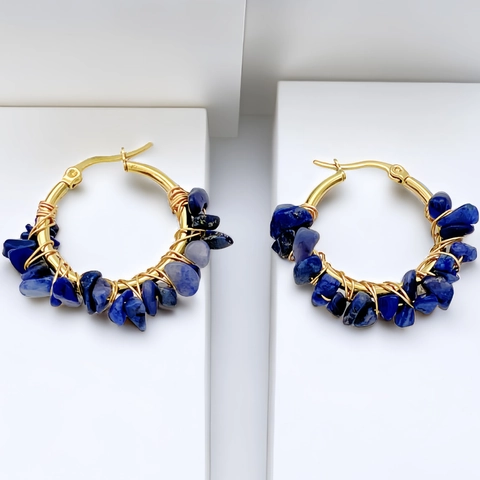 Pendientes de Aro de Acero Inoxidable Bohemios Con Piedra Natural Triturada Tejidos a Mano Chapados en Oro Joyería Para Mujer