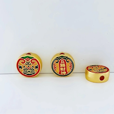 Alloy Enamel Five-Way Wealth God Beads For DIY Jewelry Making Bracelet Necklace Gold Plated Traditional Lucky Charm Finding