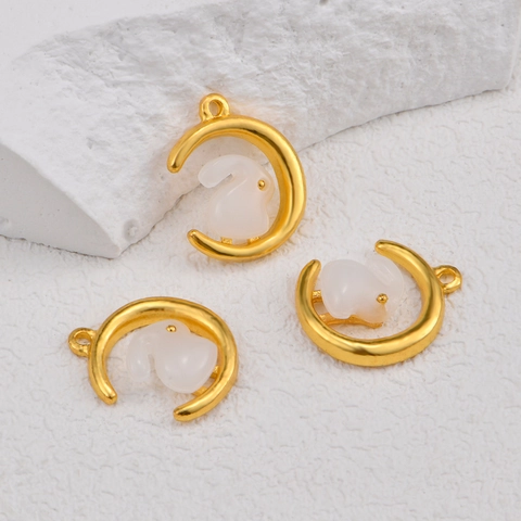 New Chinese Style Alloy Moon Rabbit Pendant Inlaid Imitation White Jade DIY Jewelry Accessories For Necklace Earrings