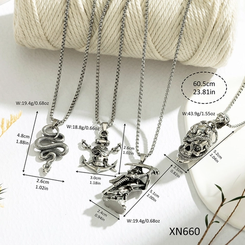 Vintage Punk Gothic Skull Snake Reaper Pendant Necklace For Men Women Stainless Steel Chain Halloween Jewelry Gift