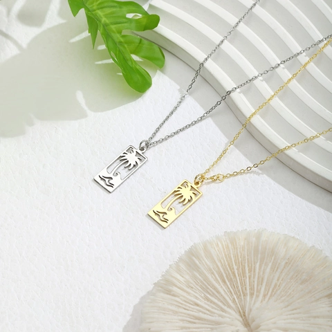 Hohl Ausgeschnitten Kokospalme Meereswelle Geometrischer Anhänger Halskette Ohrring Schmuck Für Damen Tropischen Sommer Strand Insel Stil Legierung Zubehör