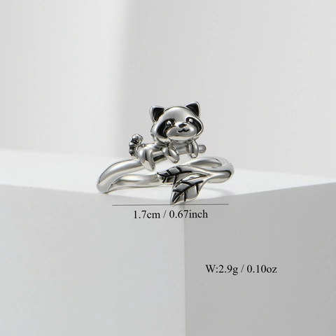 Süßer Tier Panda Waschbär Offener Ring Zinklegierung Emaille Herz Blatt Verstellbarer Fingerring Für Damen Mode Nischenschmuck Geschenk