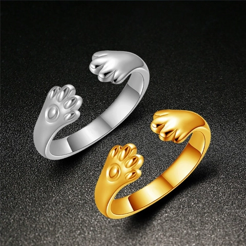 Vintage Legierung Katze Offene Ringe Für Damen Herren Verstellbar Tier Pfote Herz Hohl Ring Mode Schmuck Fingerring Geschenk