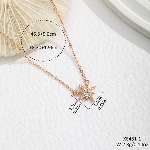 Minimalist Copper Rhinestone Pendant Necklace For Women Star Moon Heart Lock Key Charms Gold Rose Gold Silver Jewelry