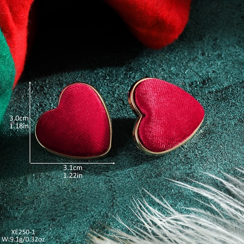 Vintage Legering Gevlokte Hart Oorknopjes Voor Vrouwen Kerst Winter Pluche Luipaard Hahnentritt Patroon Hart Sieraden