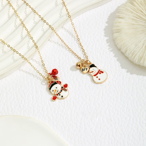 Weihnachten Schneemann BFF Anhänger Halskette Set Für Kinder Legierung Emaille Glocke Herz Best Friends Schmuck Geschenk