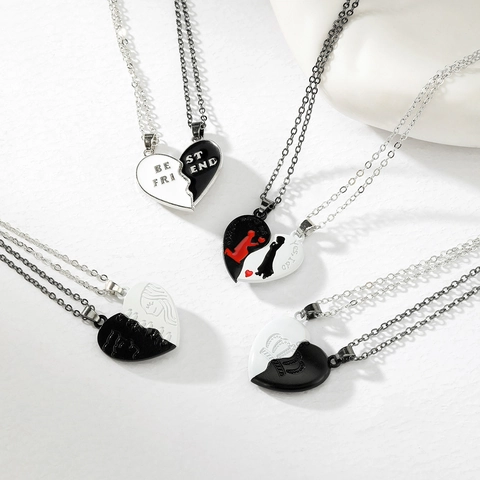 Magnetic Heart Pendant Necklace Set Alloy Enamel Best Friends Couples Matching Necklace Fashion Jewelry Gift For Women Men