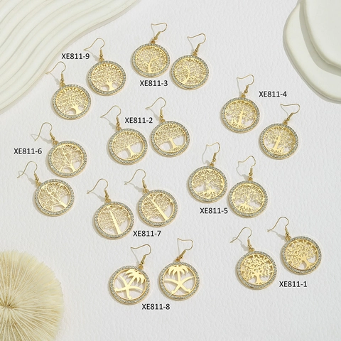 Vintage Legierung Strass Lebensbaum Ohrringe Für Damen Elegante Runde Hohle Palme Ohrringe Galvanisiert Gold Silber Schmuck