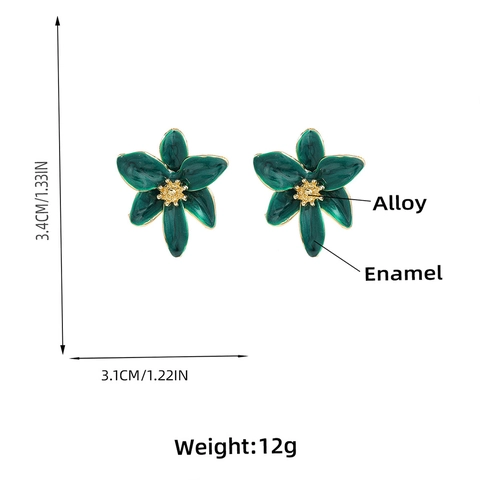 Pendientes de Botón de Esmalte Vintage para Mujer Joyería de Oreja de Pétalo Floral de Aleación de Moda Regalo Elegante
