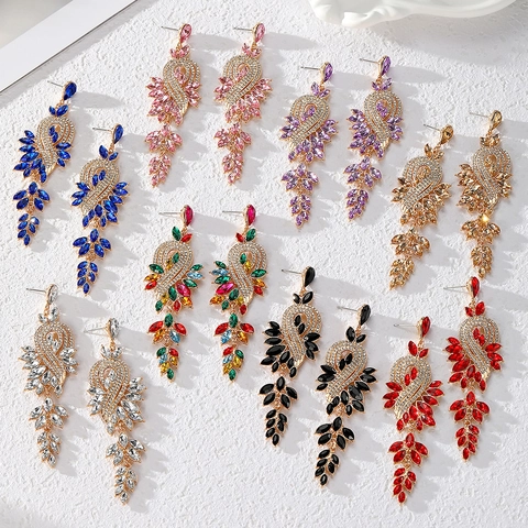 Luxus Legierung Strass Blume Ohrhänger Für Damen Boho Kristall Quaste Ohrringe Für Hochzeit Party Bankett Schmuck