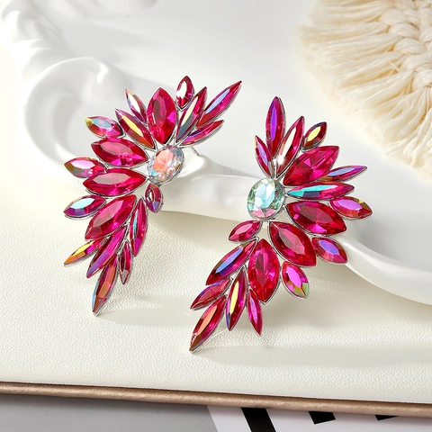 Statement Legierung Flügel Strass Ohrstecker Glänzend Kristall Blumen Marquise Übertriebene Ohrringe Für Damen Hochzeit Party Schmuck
