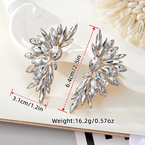 Statement Legierung Flügel Strass Ohrstecker Glänzend Kristall Blumen Marquise Übertriebene Ohrringe Für Damen Hochzeit Party Schmuck