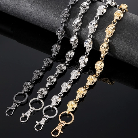 Punk Hip Hop Skull Head Metal Jeans Chain Alloy Waist Belt Chain For Men Women Gothic Streetwear Pants Decorative Jewelry