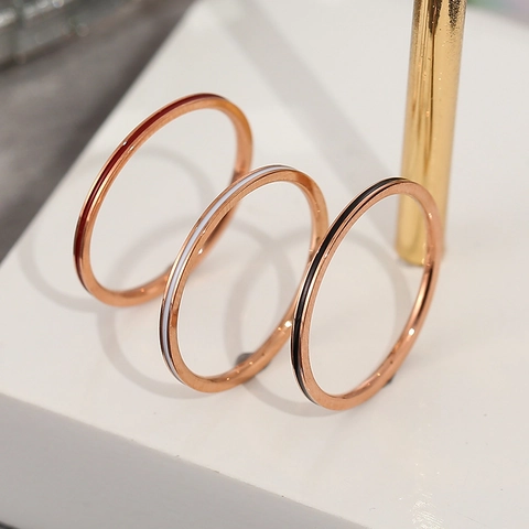 Minimalist Stainless Steel Thin Ring Rose Gold Plated Enamel Stripe Drip Oil Stackable Rings For Women Jewelry Daily Gift