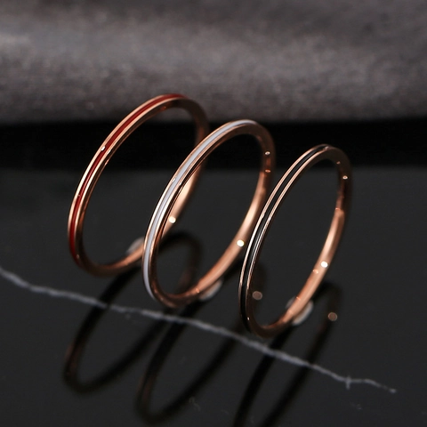 Minimalist Stainless Steel Thin Ring Rose Gold Plated Enamel Stripe Drip Oil Stackable Rings For Women Jewelry Daily Gift
