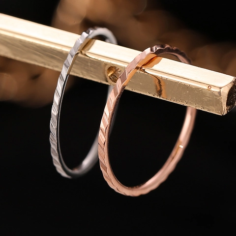 Minimalist Titanium Steel Thin Ring For Women Rose Gold Silver Color Geometric Cut Pattern Stackable Daily Jewelry Band Ring