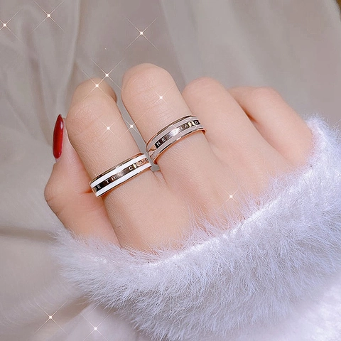 Simple Stainless Steel Ring For Women Men Engraved Letter BE THE CHANGE Rose Gold Silver Color Fashion Band Couple Ring