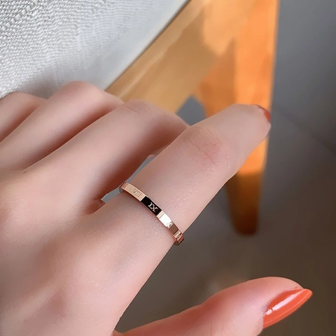 Minimalist Stainless Steel Roman Numeral Ring For Women Rose Gold Gold Silver Engraved Band Ring Fashion Jewelry Gift