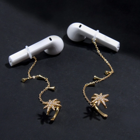 Luxurious Copper Zirconia Anti-loss Earphone Chain Hexagram Star Butterfly Evil Eye Flower Ear Clip Tassel Jewelry For Women