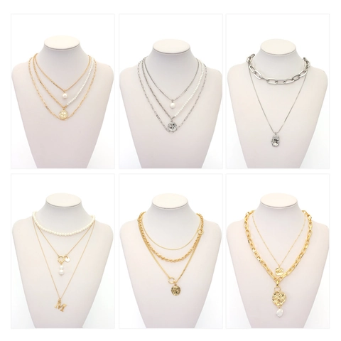 Vintage Mehrlagige Legierung Gold Silber Plattiert Kette Halskette Für Damen Böhmische Münze Perle Anhänger Hiphop Punk Schmuck