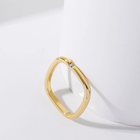 Minimalist Square Copper Zirconia Inlaid Ring For Women Colorful Geometric Polished Couple Finger Ring Valentine's Day Jewelry