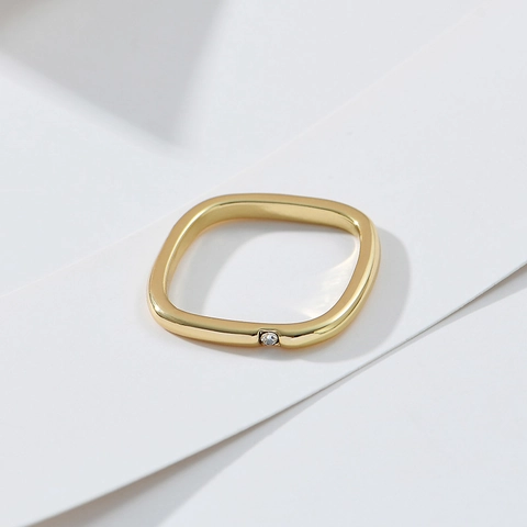 Minimalist Square Copper Zirconia Inlaid Ring For Women Colorful Geometric Polished Couple Finger Ring Valentine's Day Jewelry
