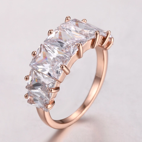 Five Stone Row Ring For Women Gold Rose Gold Silver Plated Copper Cubic Zirconia Geometry Wedding Band Fashion Jewelry Finger Ring