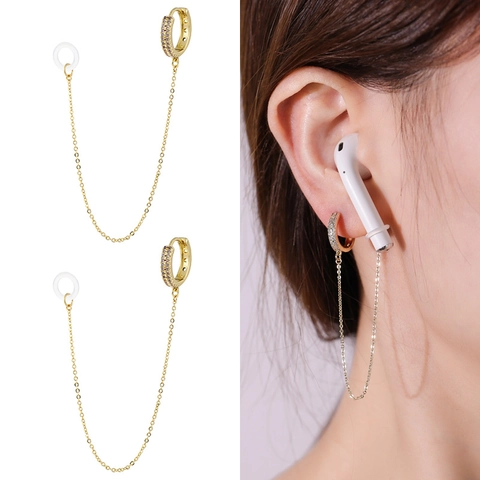 Catena Anti-smarrimento per Orecchini per Auricolari Rame Placcato Oro Zirconia Malocchio Stella Nappa Gioielli per Cuffie