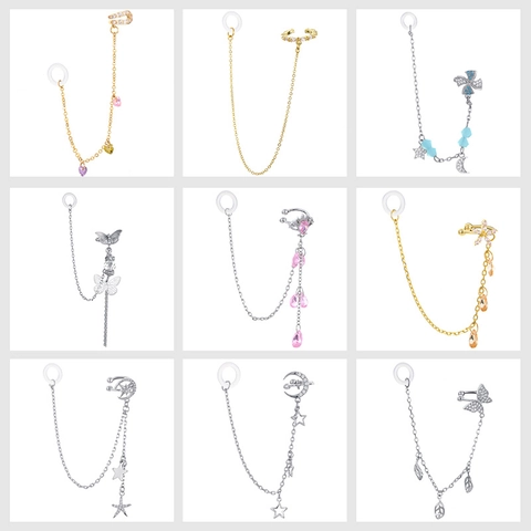 Anti-Lost Wireless Earphone Chain Earrings For Women Copper Zirconia Star Moon Heart Butterfly Ear Cuff Fashion Jewelry