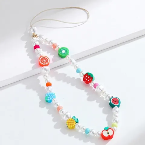 Handgefertigt Polymer-Ton Bunte Frucht Perlen Handykette Künstliche Perle Anti-Verlust Handy Lanyard Accessoire Für Damen
