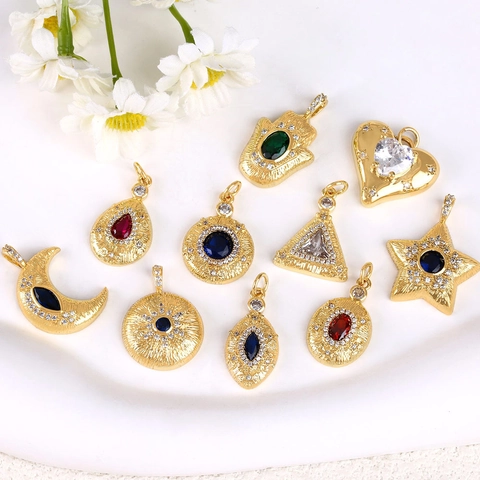 Vergoldetes Kupfer Zirkonia Dreieck Anhänger Ohne Kette Für DIY Schmuckherstellung Vintage Geometrische Charms Für Halsketten Ohrring Zubehör