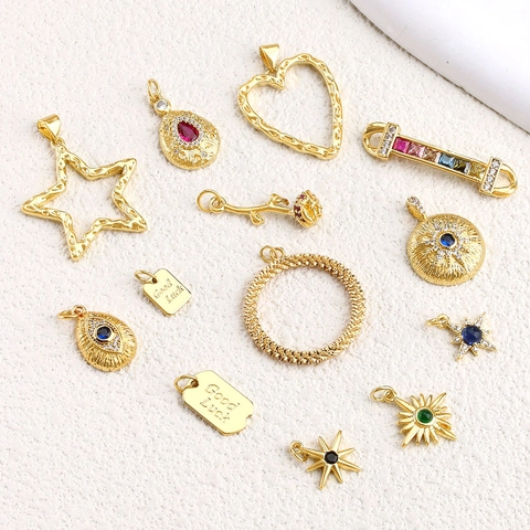 Gold Plated Copper DIY Pendant Jewelry Making Charms Evil Eye Star Heart Good Luck Zirconia Pendants For Necklace Women Jewelry