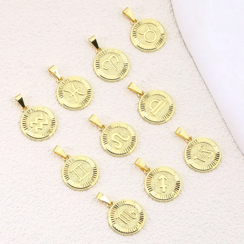 Ciondoli in Rame Placcato Oro Tondi Dodici Costellazioni Zodiacali Accessori per Gioielli DIY Charms per Collana da Donna Regalo Personalizzato