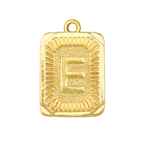 Verguld Koper Alfabet Beginletter Hanger Rechthoek Zonnestraal Reliëf DIY Sieraden Accessoires Voor Ketting Vrouwen