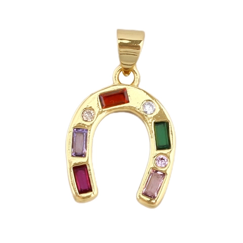 Gold Plated Copper Horseshoe Rhinestone Pendant Charm Colorful Zirconia Inlaid Lucky DIY Necklace Earring Accessories For Women