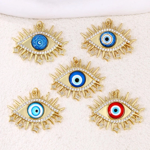 Vergoldeter Kupfer Böser Blick Anhänger Mit Zirkonia Strass Stern Charms DIY Schmuck Zubehör Teufelsauge Bastelzubehör