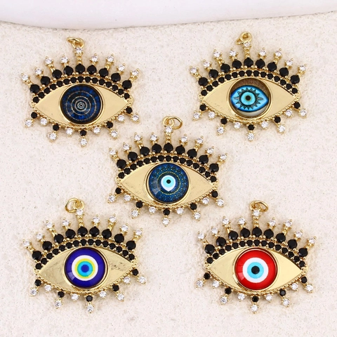 Turkish Evil Eye Pendant DIY Necklace Accessory Gold Plated Copper Rhinestone Eye Charm For Jewelry Making Personalized Gift