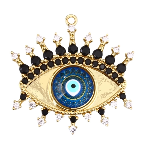 Colgante de Ojo Turco de Cobre Chapado en Oro Con Incrustaciones de Circonia Dijes de Ojo Azul Rojo para Joyería DIY