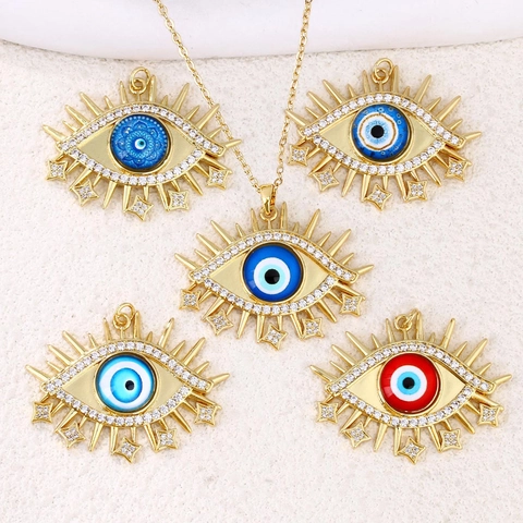 Gold Plated Copper Evil Eye Pendant Necklace With Zirconia Turkish Style Star Charm Pendent Necklace For Women Jewelry