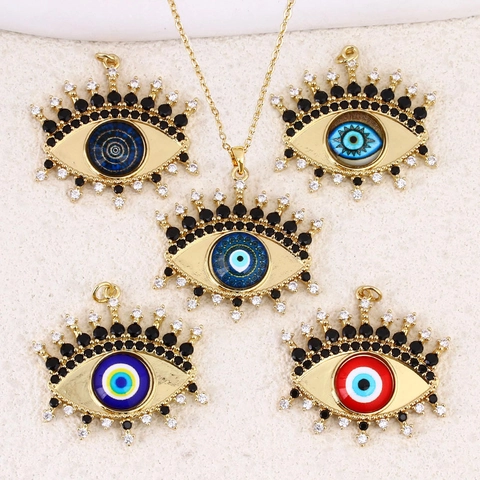 Bohemian Gold Plated Copper Evil Eye Pendant Necklace For Women Micro Pave Zirconia Nazar Amulet Clavicle Chain Jewelry