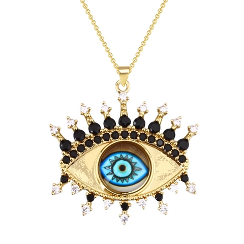 Bohemian Gold Plated Copper Evil Eye Pendant Necklace For Women Micro Pave Zirconia Nazar Amulet Clavicle Chain Jewelry