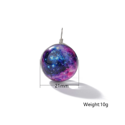 Universe Starry Sky Double Sided Glass Ball Pendant Handmade Metal Wire Wrapped Galaxy Pendant Only (Without Chain) DIY Jewelry Accessory
