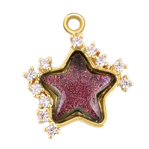 Gold Plated Copper Star Pendant Zirconia Colorful Resin Glitter Star Charms For DIY Necklace Bracelet Making Jewelry