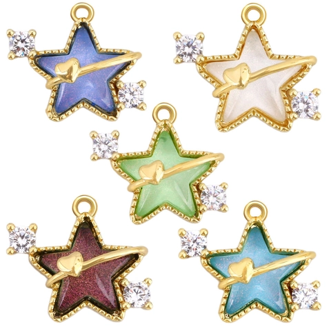 DIY Jewelry Accessories Gold Plated Copper Star Heart Pendant With Rhinestone Enamel Starry Sky Necklace Bracelet Earring Drip Oil Star Charm For Women