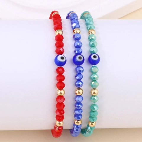 Ensemble de Bracelets en Perles de Verre Faits à Main pour Femmes Vintage Bohémien Mauvais Œil Perles Colorées Élastiques