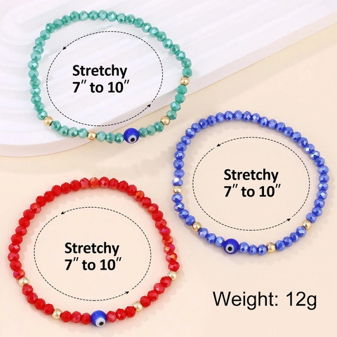 Ensemble de Bracelets en Perles de Verre Faits à Main pour Femmes Vintage Bohémien Mauvais Œil Perles Colorées Élastiques