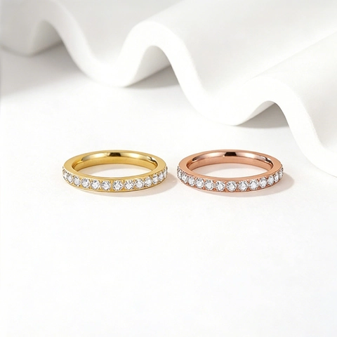 Minimalist Titanium Steel Full Rhinestone Ring For Women Geometric Pave Eternity Finger Ring Daily Party Fashion Jewelry