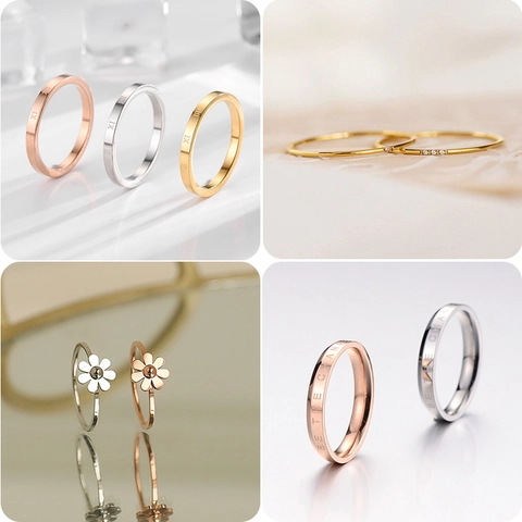Titanium Steel Minimalist Ring Roman Numeral Engraved Daisy Zircon Inlaid Geometric Brushed Gold Rose Gold Silver Band Ring For Women