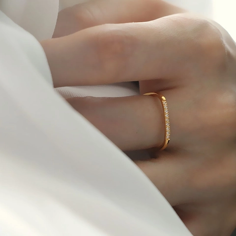 Minimalistische Roestvrijstalen Vierkante Ring Voor Vrouwen Zirkonia Ingelegde 18K Verguld Geometrische Vingerring Sieraden Cadeau