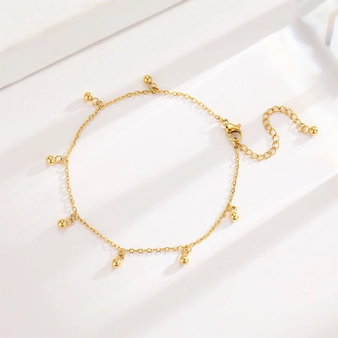 Minimalistisch Edelstahl Gold Überzogen Perle Quaste Fußkettchen Für Damen Mädchen Sommer Strand Verstellbar Schmuck